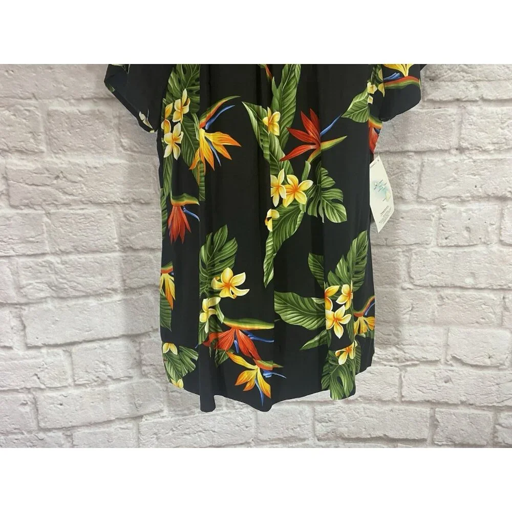 NEW Puanani Hawaiian Shirt Medium Square Neck Flutter‎ Sleeve Luau Tropical Top